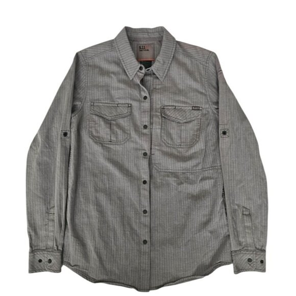 5.11 Tactical Men's Gray Striped Dual Chest Pockets Long Sleeve Shirt Size Small - Picture 2 of 16